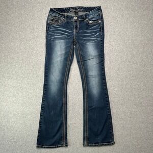 Ariya Jeans Women 7/8 Dark Wash Bootcut Rhinestone Studded Contrast Stitch Denim